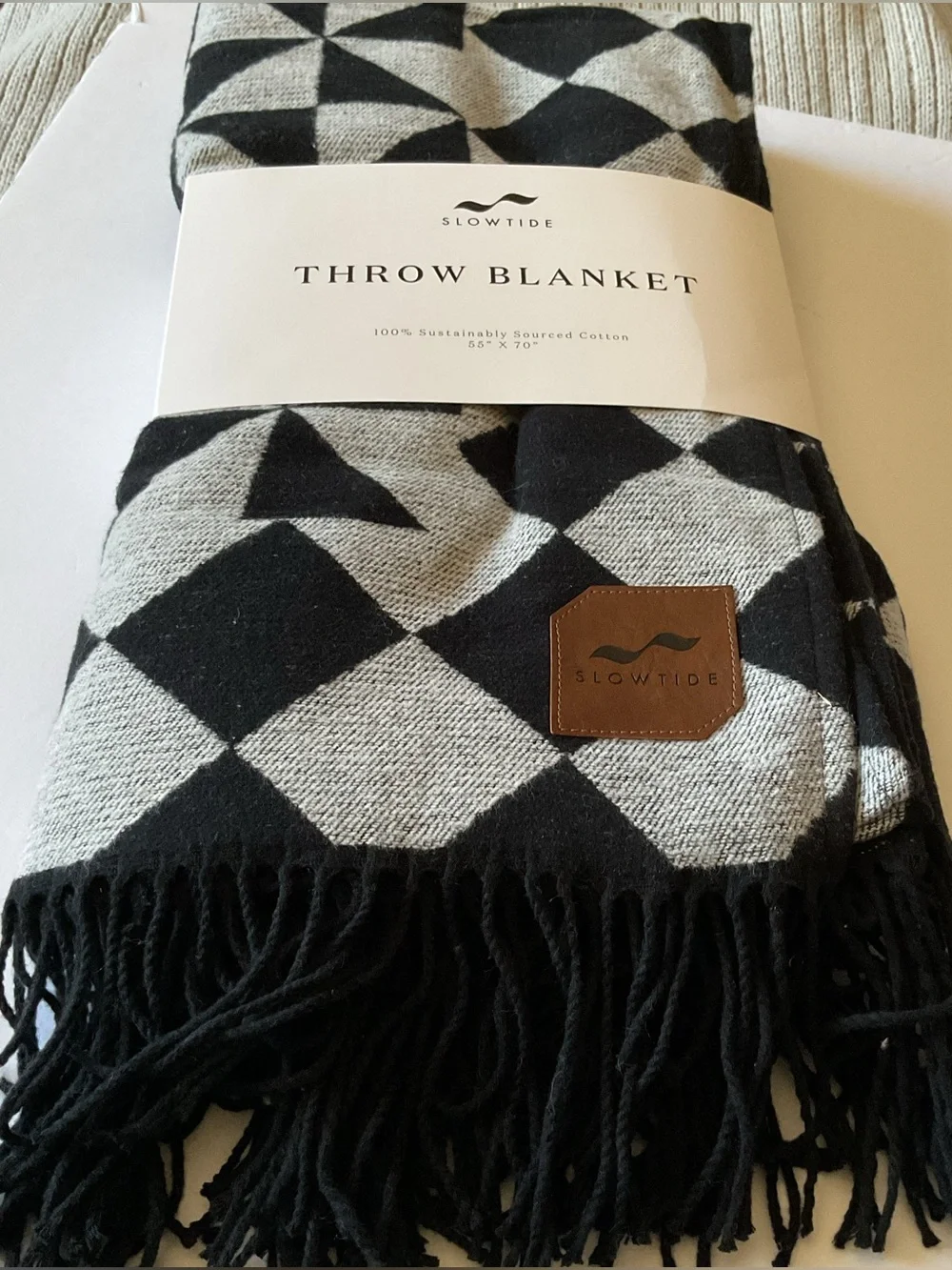 SLOWTIDE BRUSHED COTTON THROW BLANKET GATSBY SQUARE NEW MOON BLACK WHITE NWT